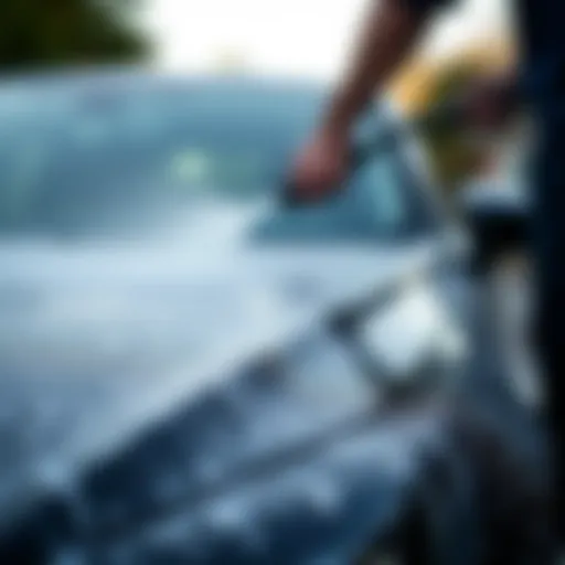 A close-up of a foamy car soap application using a pressure washer.