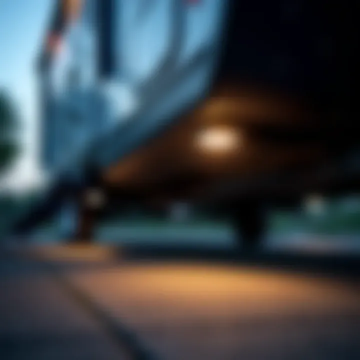 Close-up view of underbody lighting installation on a travel trailer.