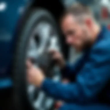 Professional mechanic performing brake pad replacement