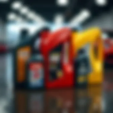 Different types of motor oil in containers