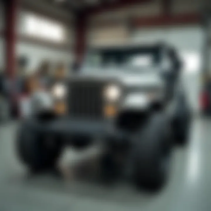 A mini jeep being modified in a garage setting