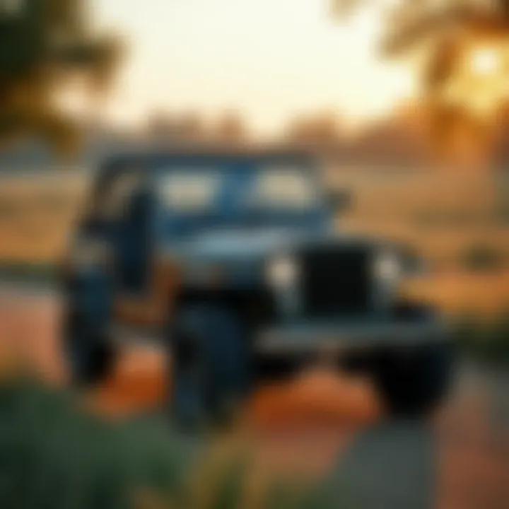 A sleek mini jeep parked in a scenic outdoor setting