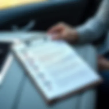 A checklist of car return requirements laid out on a clipboard