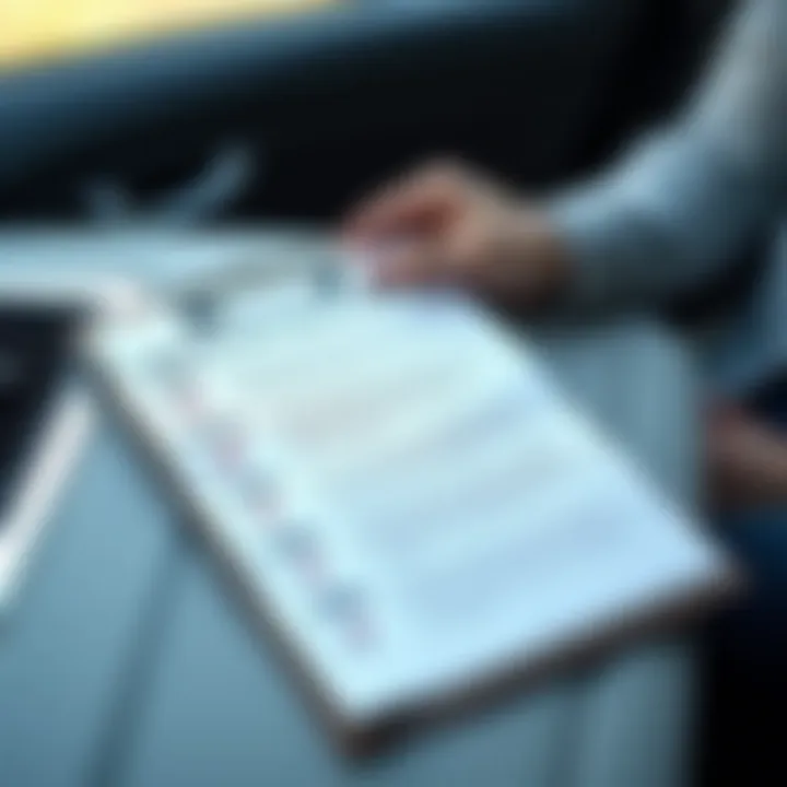 A checklist of car return requirements laid out on a clipboard