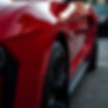 Close-up view of red Mustang caliper covers showcasing intricate design