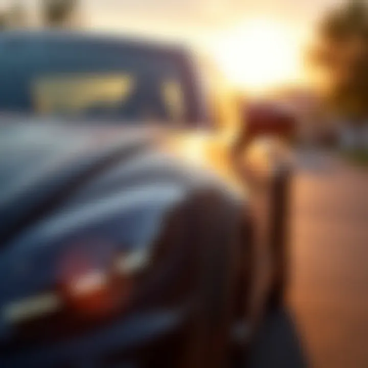 Comparison of a car's surface with wax and ceramic coating under sunlight