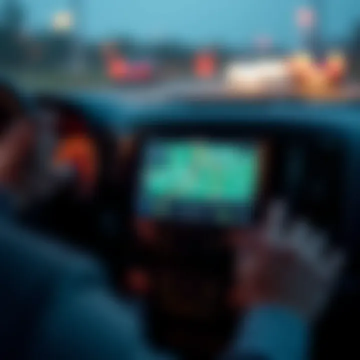 Truck driver using a screen radio for navigation