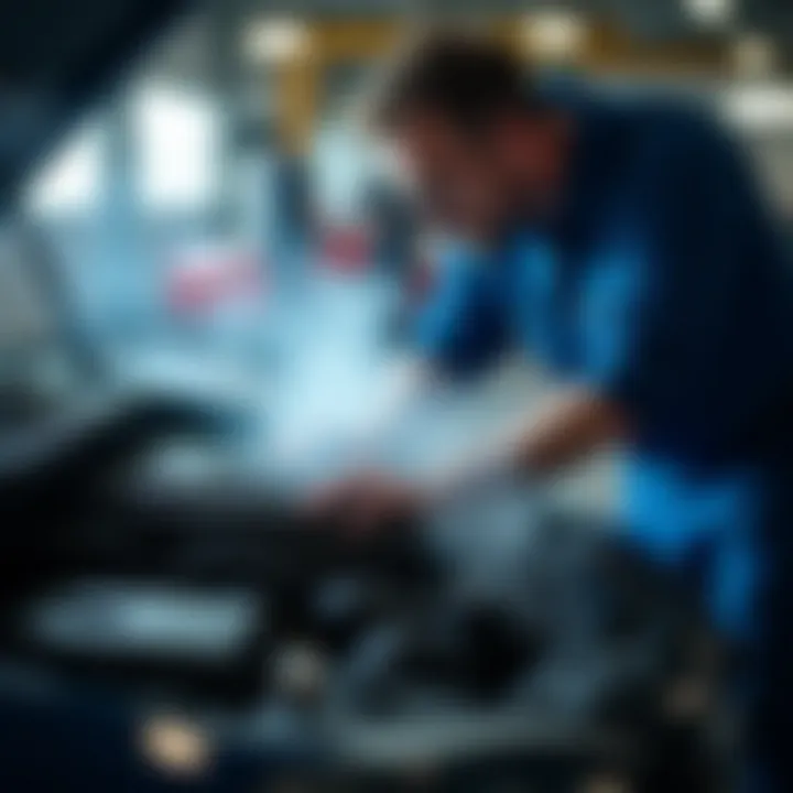 Mechanic inspecting a car engine for smoke-related issues